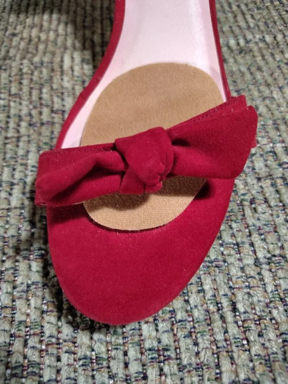 Chinese Laundry Red Bow Ankle Strap Strappy Stiletto Suede Heels US 9.5 EU 40